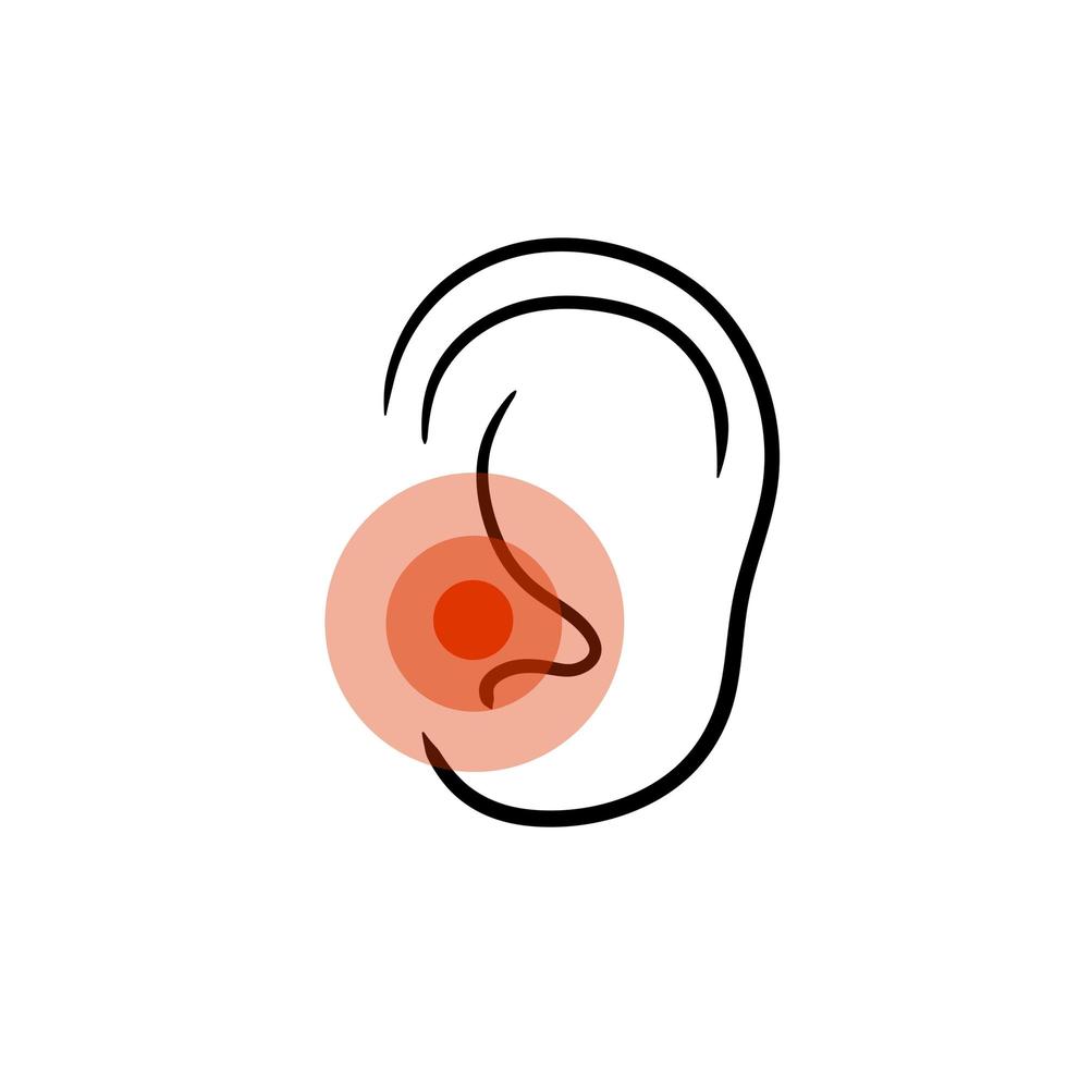 mal d'orecchi e dolore. luogo rosso di problemi di udito. sordità e disabilità vettore