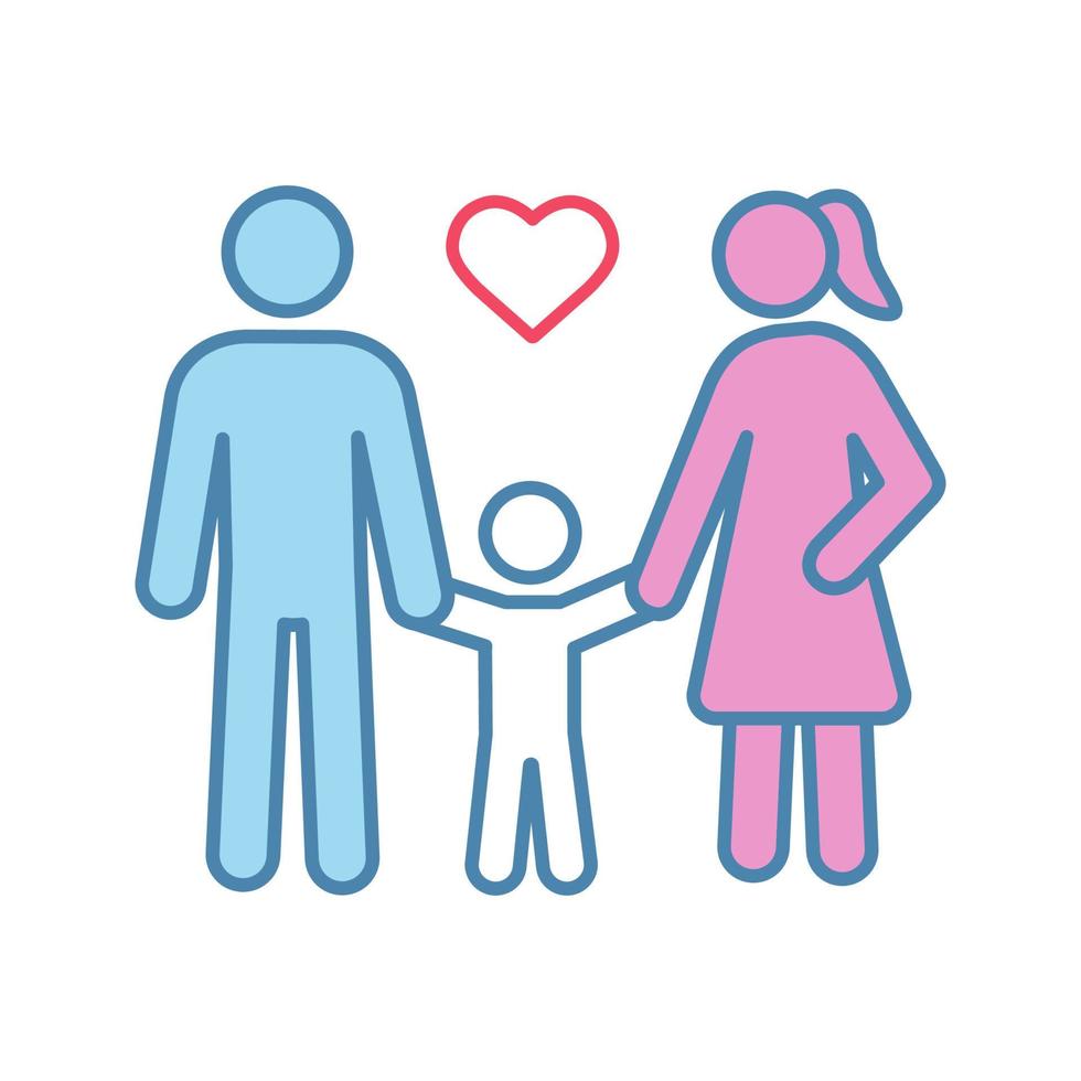 icona del colore della famiglia. donna, uomo e bambino. genitorialità positiva. assistenza all'infanzia. paternità felice. padre, madre e bambino. illustrazione vettoriale isolato