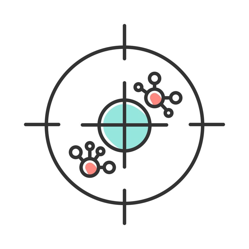 icona del colore dell'immunoterapia. test di leucemia. esperimento molecolare. esame oncologico. linfoma. cellule e anticorpi. sistema immune. procedura medica. assistenza sanitaria. virus. illustrazione vettoriale isolata