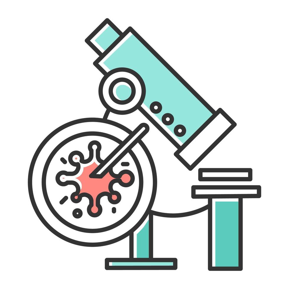 icona del colore del test di infezione. procedura medica. esame di emocoltura. microscopio con campione. esame della malattia. controllo delle infezioni del flusso sanguigno. ematologia, microbiologia. illustrazione vettoriale isolata