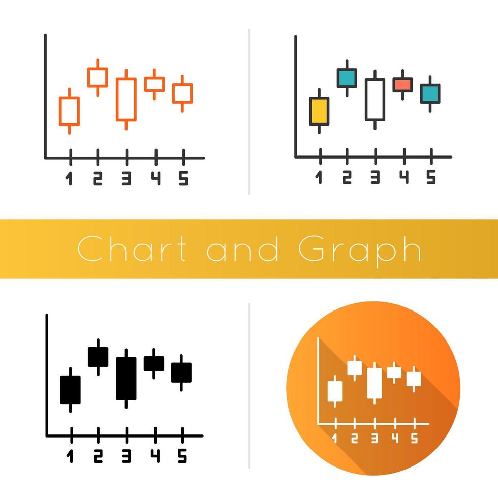 icona del grafico a candela. grafico a box plot. diagramma di affari. finanza. ricerca economica. grafico informativo di marketing. presentazione dei dati. design piatto, stili lineari e di colore. illustrazioni vettoriali isolate