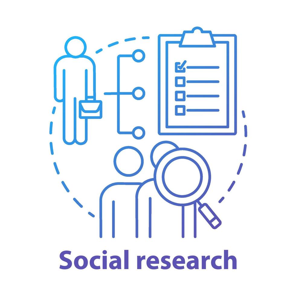 icona del concetto di ricerca sociale. illustrazione della linea sottile dell'idea di sociologia. analisi quantitativa sociologica. sondaggio sociale, sondaggio. ricerca dei candidati. disegno di contorno isolato vettoriale