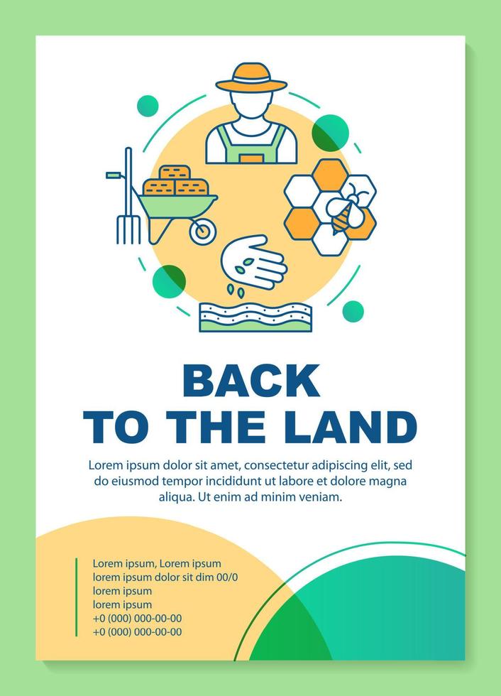 torna al layout del modello del poster della terra. movimento agrario. semina, apicoltura. banner, opuscolo, design di stampa di volantini con icone lineari. layout di pagina di brochure vettoriali per riviste, volantini pubblicitari