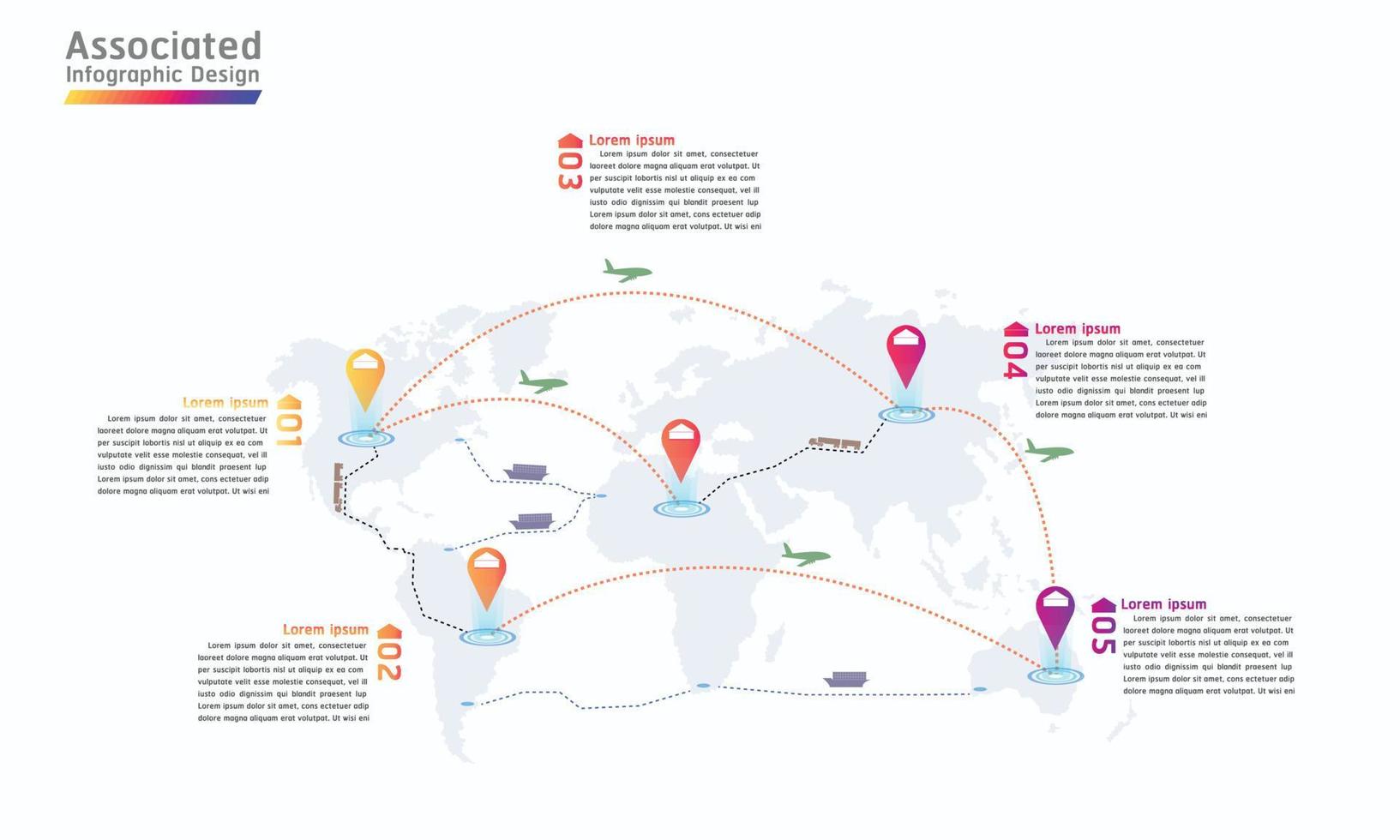 società associata fabbrica mappa del mondo punto di contrassegno infografica illustrazione vettoriale eps10
