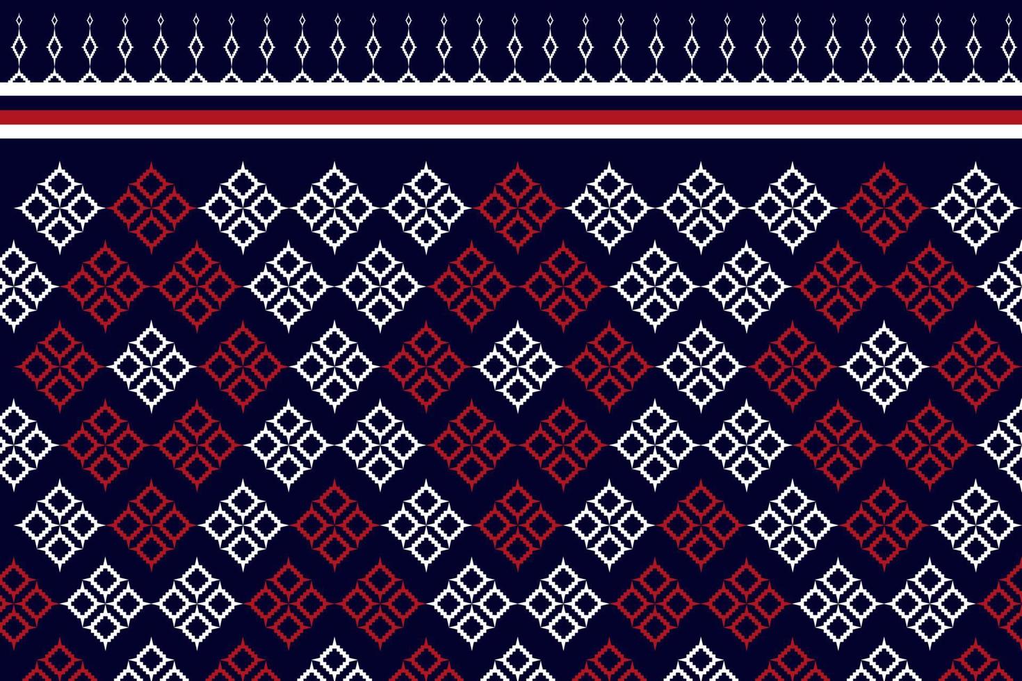 modello frabic su sfondo blu scuro con rosso e bianco e fiore. design etnico tradizionale per abbigliamento e sfondo tessile, moquette o carta da parati vettore