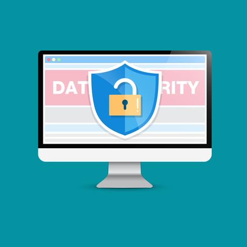 Il concetto è la sicurezza dei dati Accedere al successo. Shield on Computer Desktop protegge i dati sensibili. Sicurezza di Internet. Illustrazione vettoriale