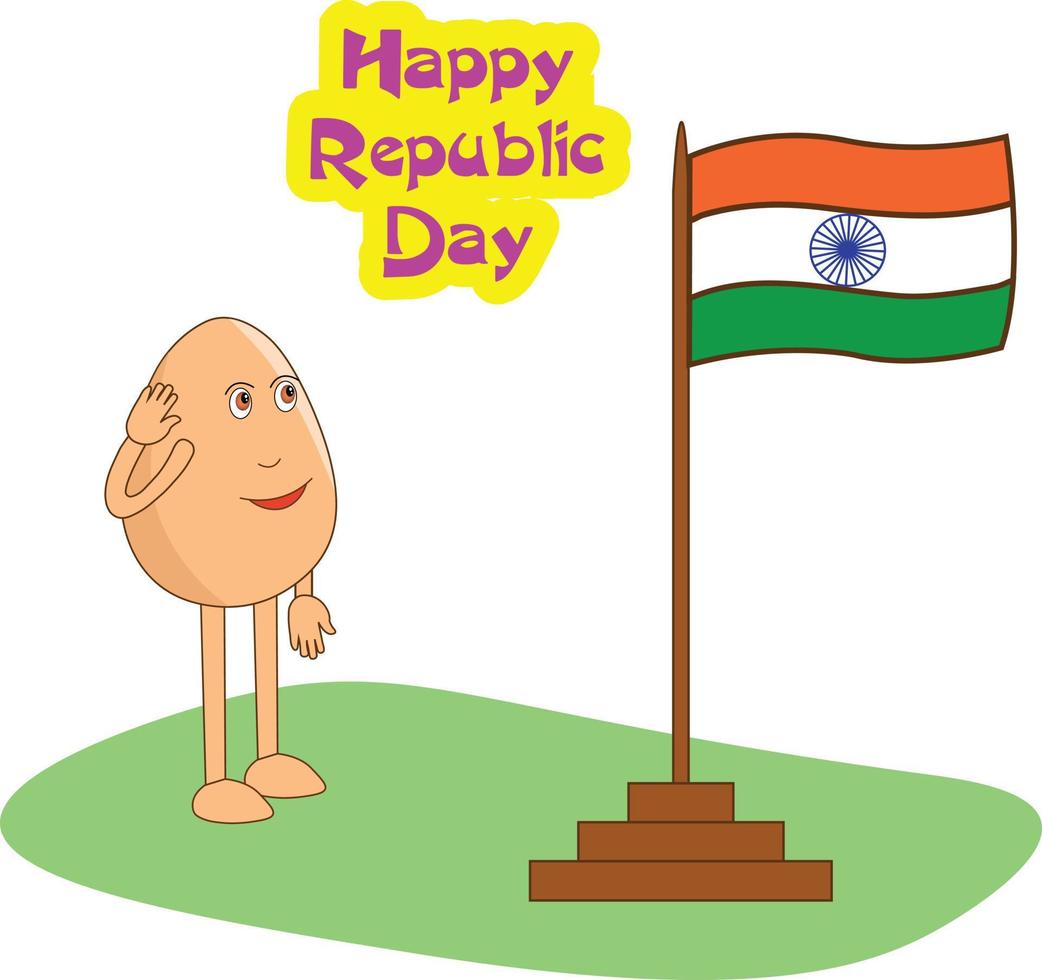 fumetto dell'uovo del patriota - fumetto dell'uovo del patriota che saluta la bandiera nazionale indiana il giorno della repubblica. illustrazione vettoriale. vettore