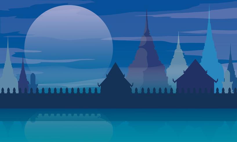 Illustrazione di vettore del manifesto di architettura del paesaggio del tempio della Tailandia