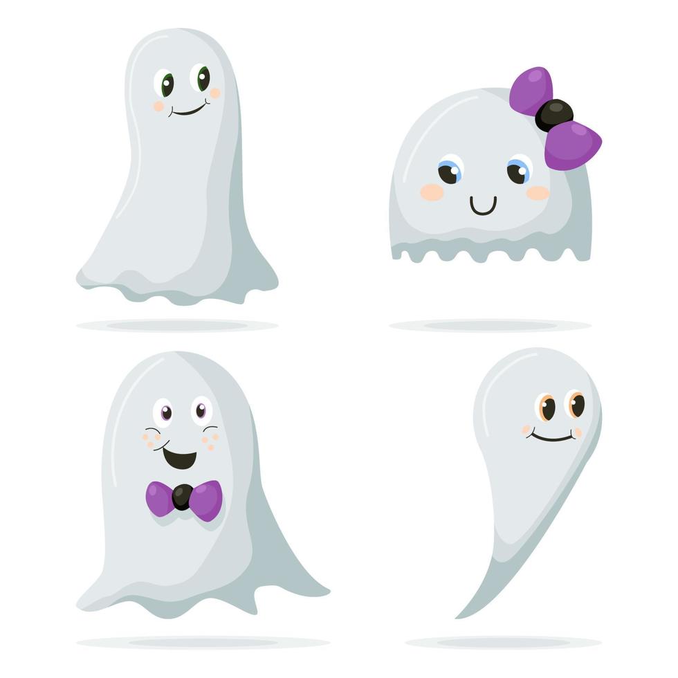 set di simpatici fantasmi di halloween. personaggi adorabili dei cartoni animati. illustrazione vettoriale piatta