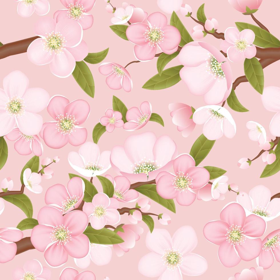 modello senza cuciture realistico di fiori di ciliegio vettore