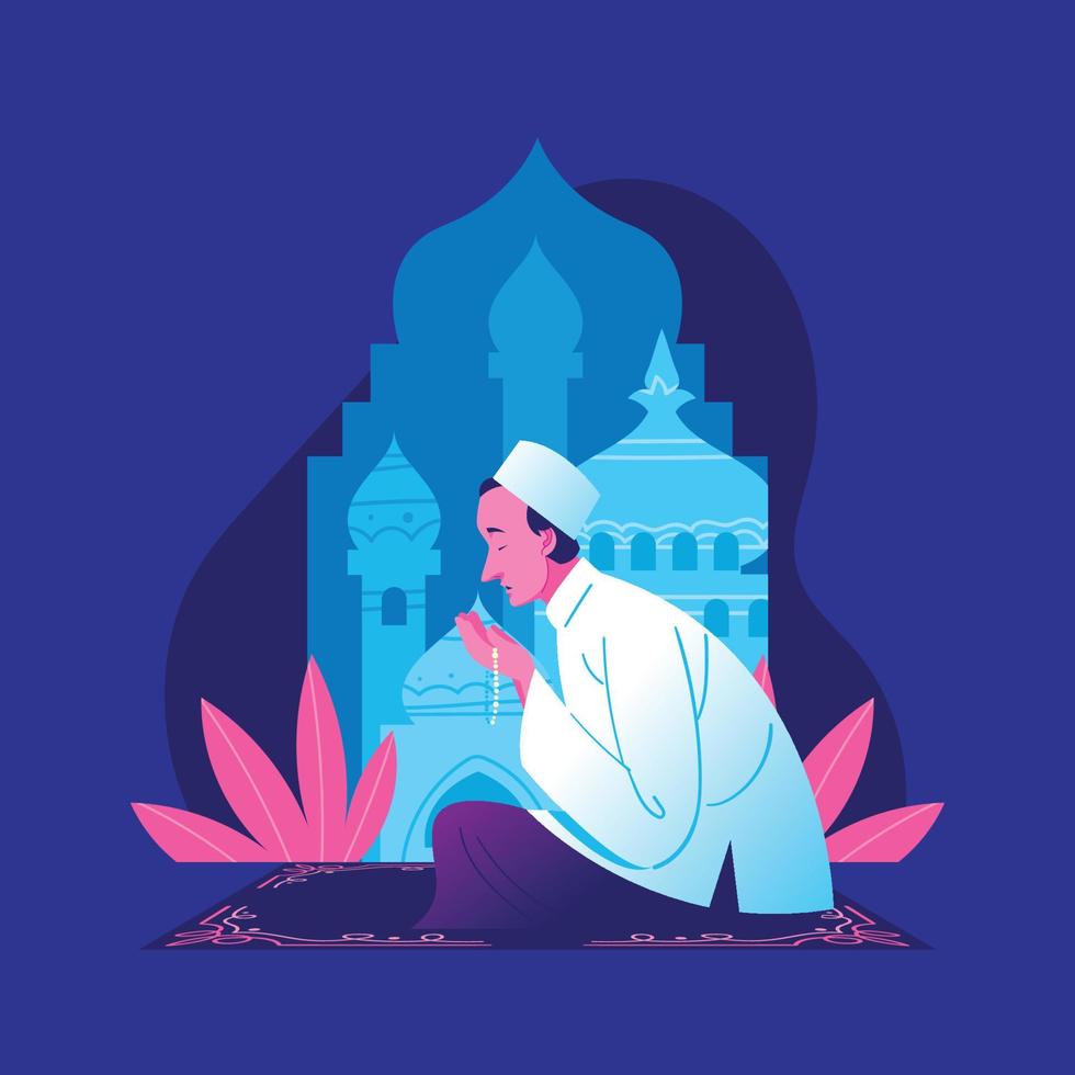 un santri che prega nella moschea vettore