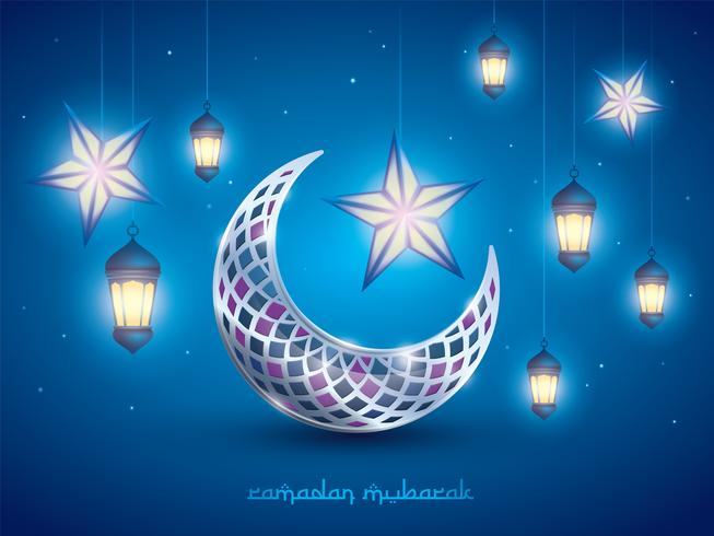 Luna e lanterne islamiche a mezzaluna vettore