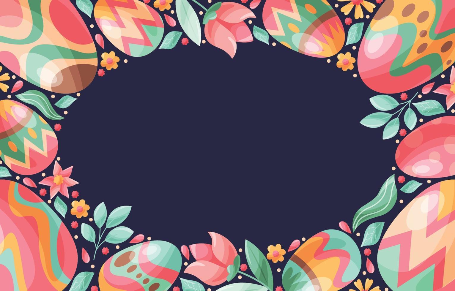 uovo di Pasqua doodle pattern e fogliame sullo sfondo vettore