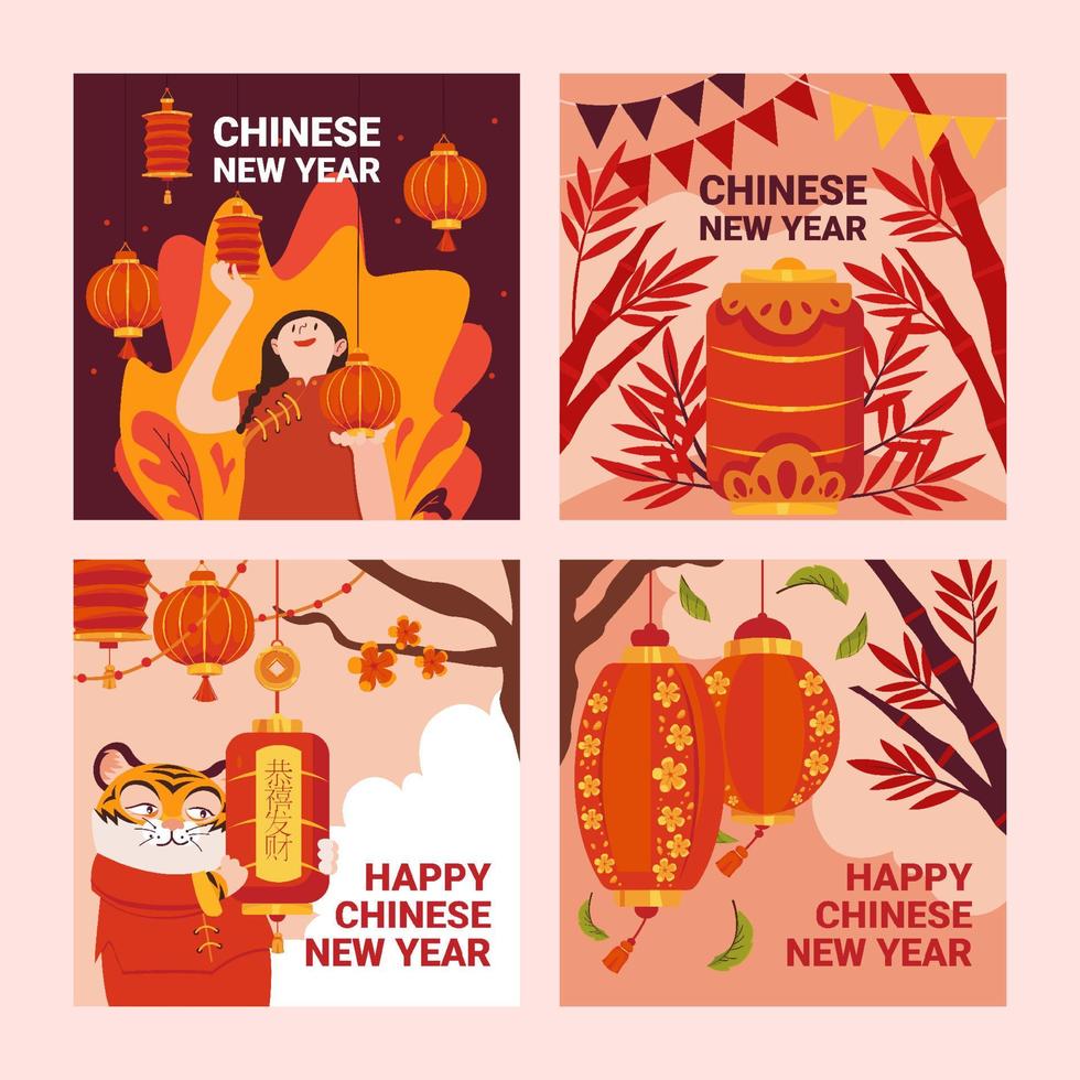 felice anno nuovo cinese lanterna post sui social media vettore