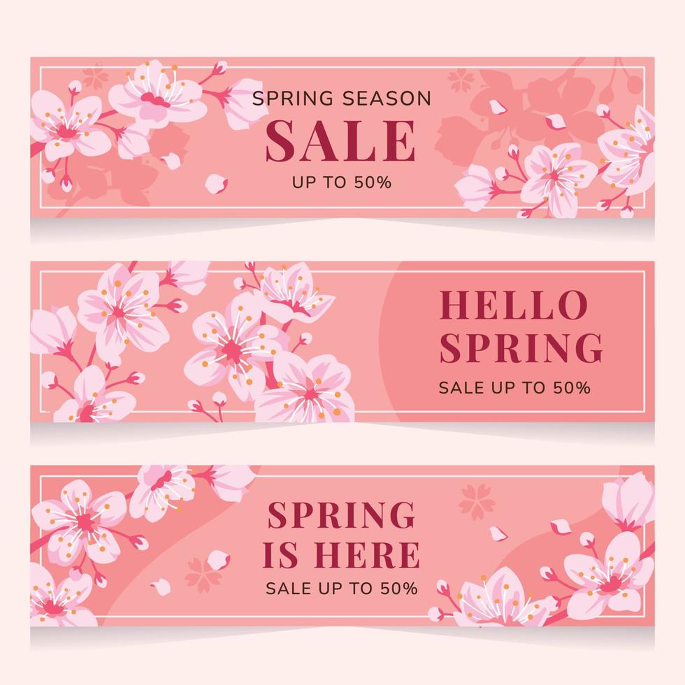 banner di vendita di stagione di fiori di ciliegio vettore