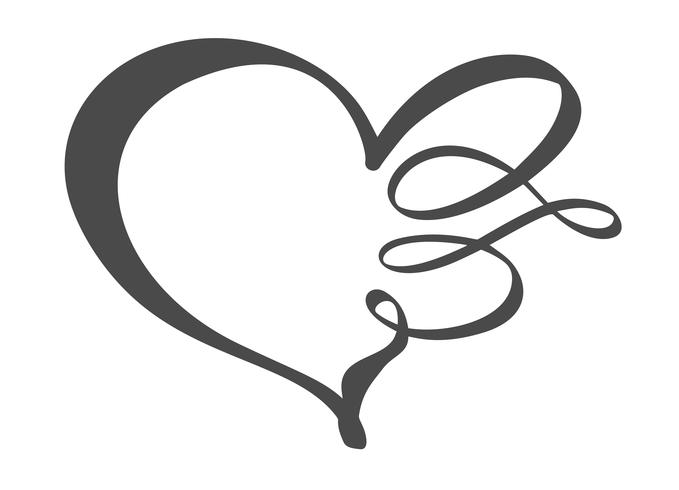 Segno di amore cuore disegnato a mano. Illustrazione vettoriale di calligrafia romantica. Simbolo dell&#39;icona di Concepn per t-shirt, cartolina d&#39;auguri, matrimonio poster. Design piatto elemento del giorno di San Valentino