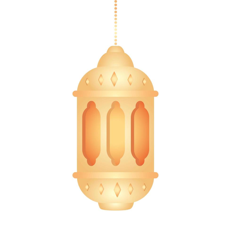 lanterna ramadan kareem appesa, lanterna dorata appesa su sfondo bianco vettore