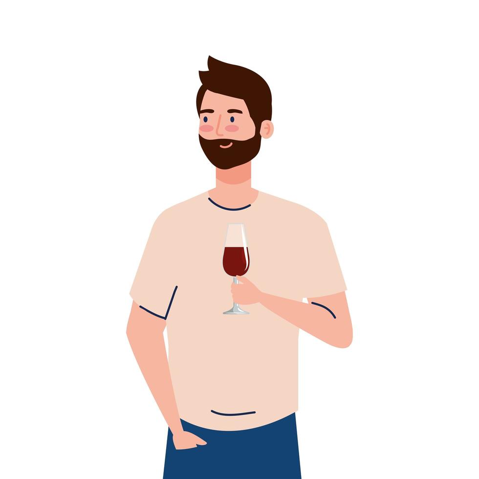 uomo felice con bicchiere di vino, stile di vita sano, festeggiando le feste vettore