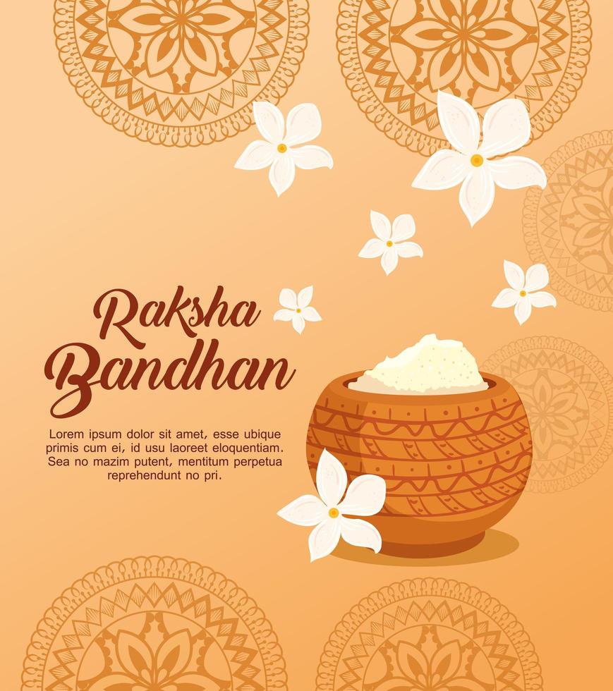 biglietto di auguri con polvere sacra decorativa per raksha bandhan, festival indiano per la celebrazione del legame di fratello e sorella vettore