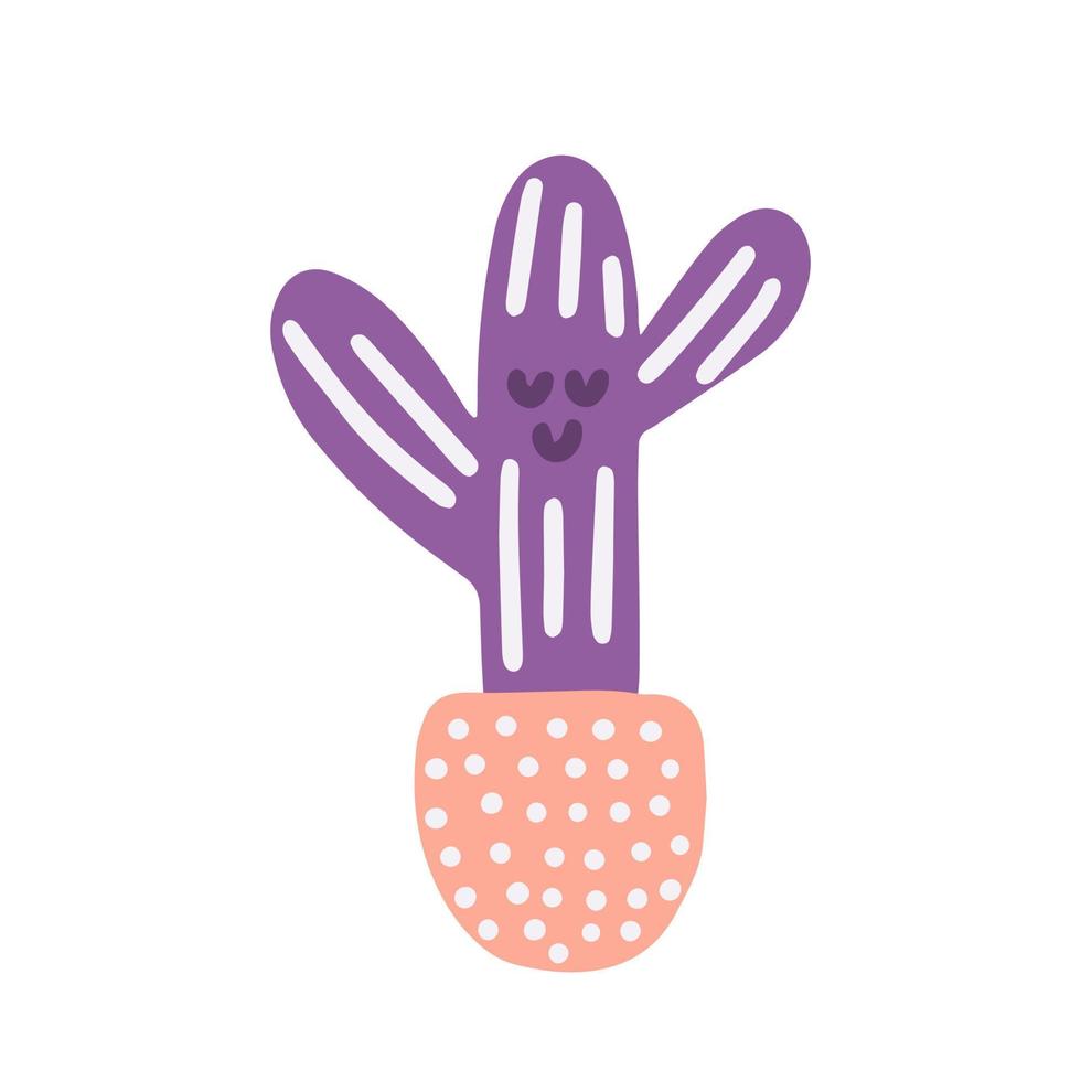 cactus viola in vaso, illustrazione piatta vettoriale in stile cartone animato
