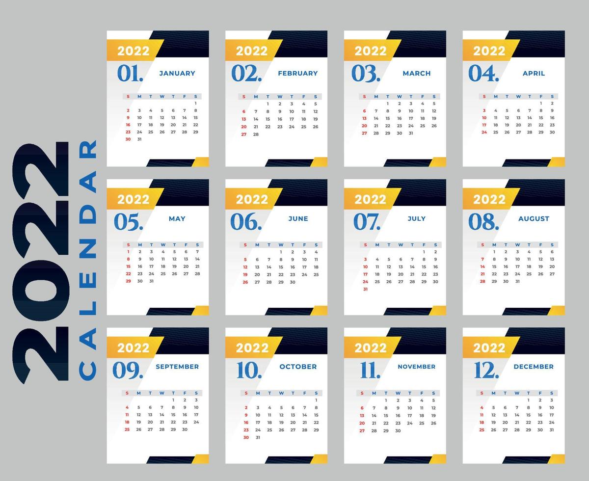 calendario 2022 felice anno nuovo mesi disegno astratto illustrazione vettoriale colori con sfondo grigio