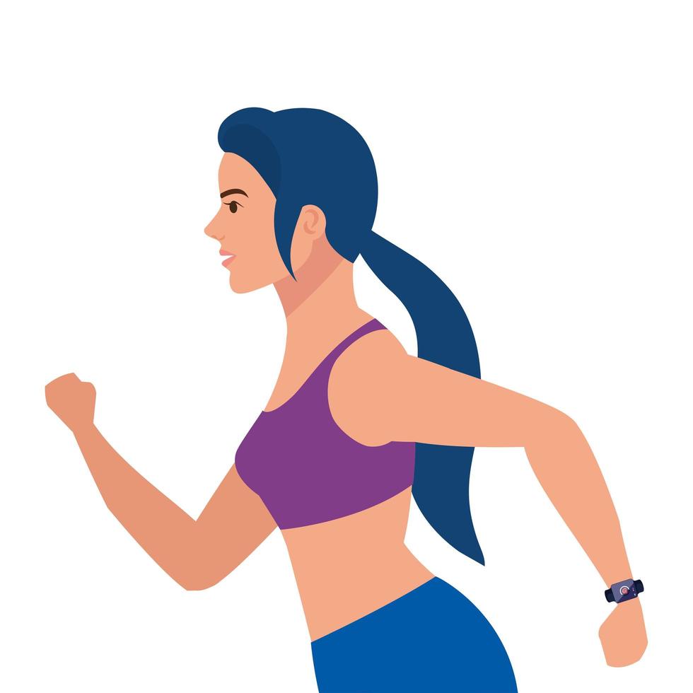 donna che corre, donna in abbigliamento sportivo da jogging, atleta femminile su sfondo bianco vettore