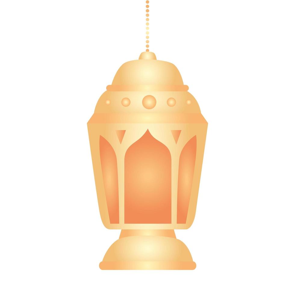 lanterna ramadan kareem appesa, lanterna dorata appesa su sfondo bianco vettore