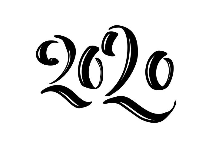 Testo disegnato a mano di numero del nero di calligrafia dell&#39;iscrizione di vettore 2020. Cartolina d&#39;auguri del buon anno. Design vintage illustrazione di Natale