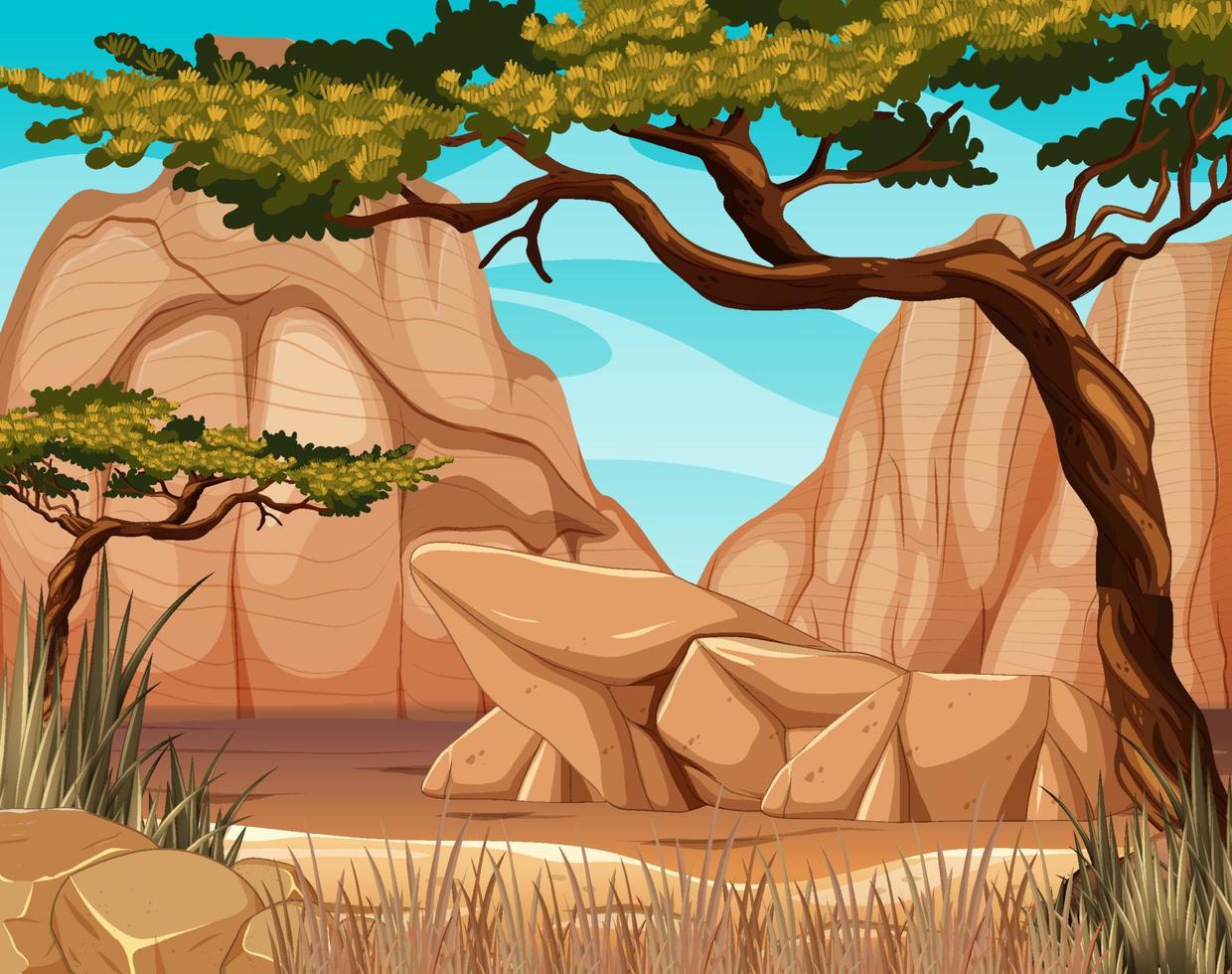 paesaggio forestale della savana vuota con montagne rocciose vettore