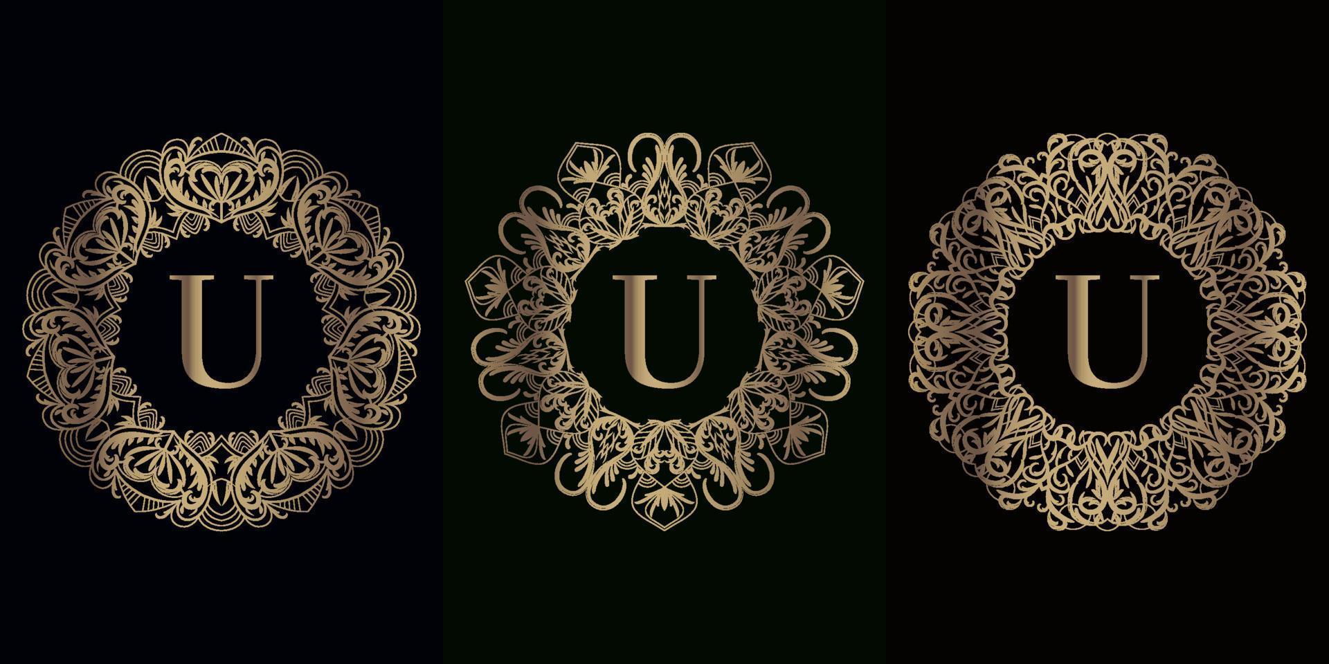 collezione di logo iniziale u con cornice ornamentale mandala di lusso vettore