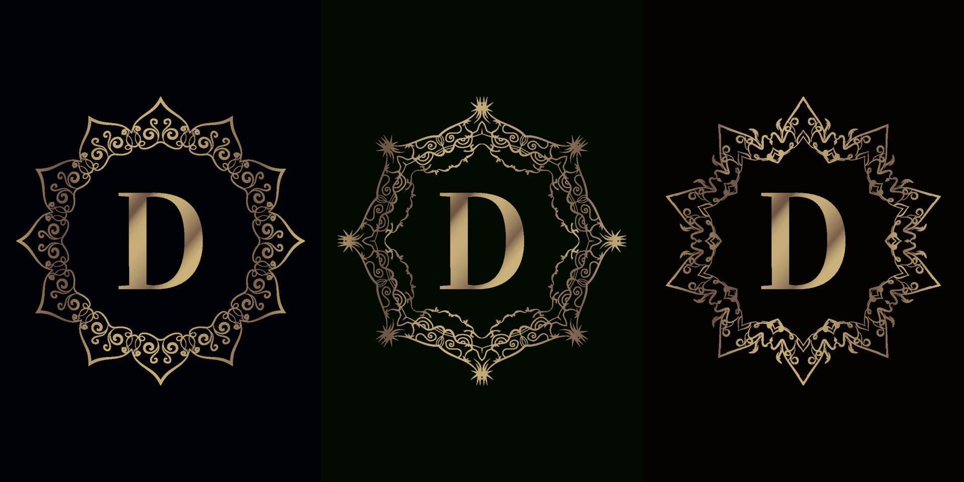 collezione di logo iniziale d con ornamento mandala di lusso o fiore vettore