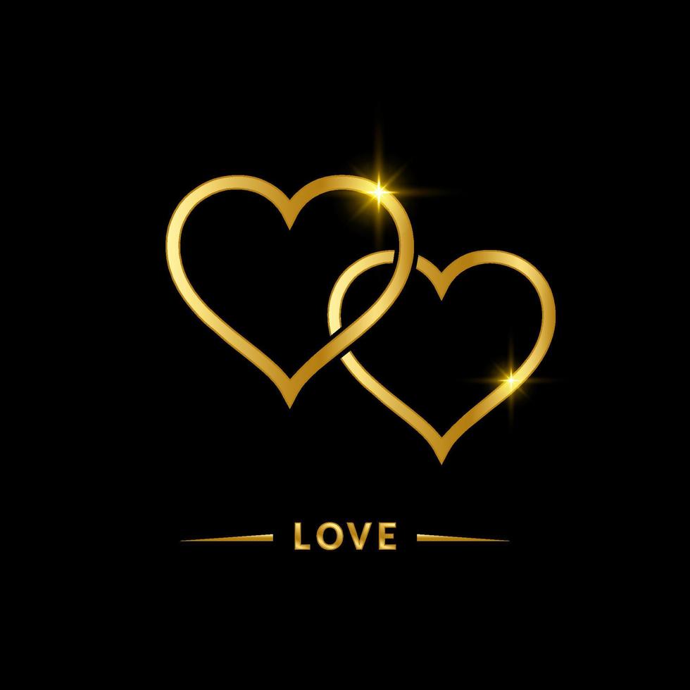 disegno di cuori dorati con lettera d'amore. illustrazione vettoriale del cuore d'oro