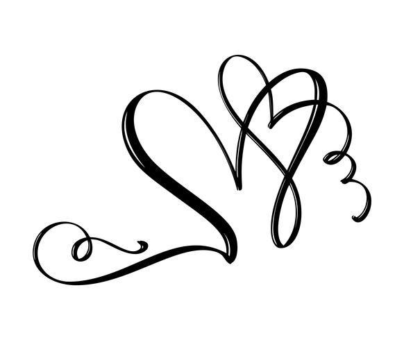 Disegnata a mano due cuore segno d&#39;amore. Illustrazione vettoriale di calligrafia romantica. Simbolo dell&#39;icona di Concepn per t-shirt, cartolina d&#39;auguri, matrimonio poster. Design piatto elemento del giorno di San Valentino