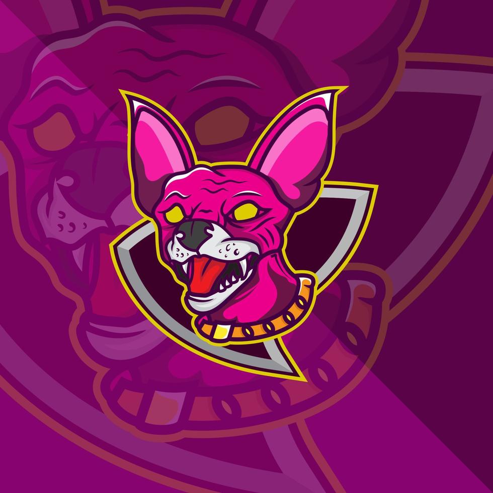 design del logo esport della mascotte dell'emblema della testa di cane arrabbiato. il logo di gioco esport ad alta risoluzione è adatto per la mascotte della tua squadra vettore