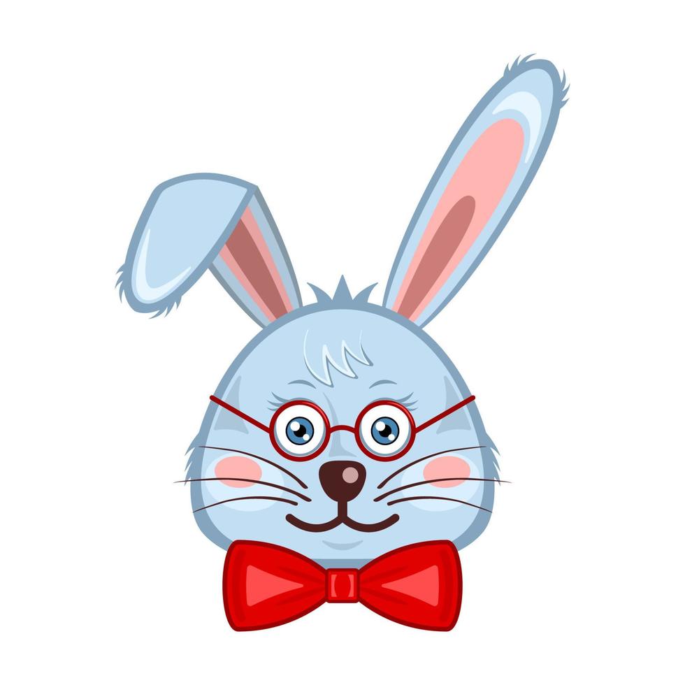 coniglio testa coniglio viso occhiali cartone animato isolato sfondo bianco vettore