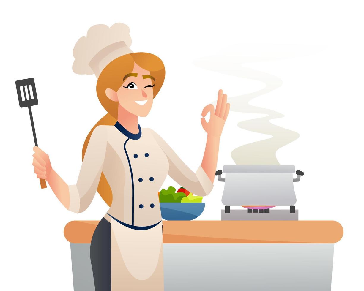 carattere di concetto di cucina femminile chef professionista vettore