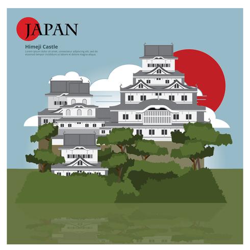 Illustrazione di vettore delle attrazioni del punto di riferimento e di viaggio del Giappone del castello di Himeji