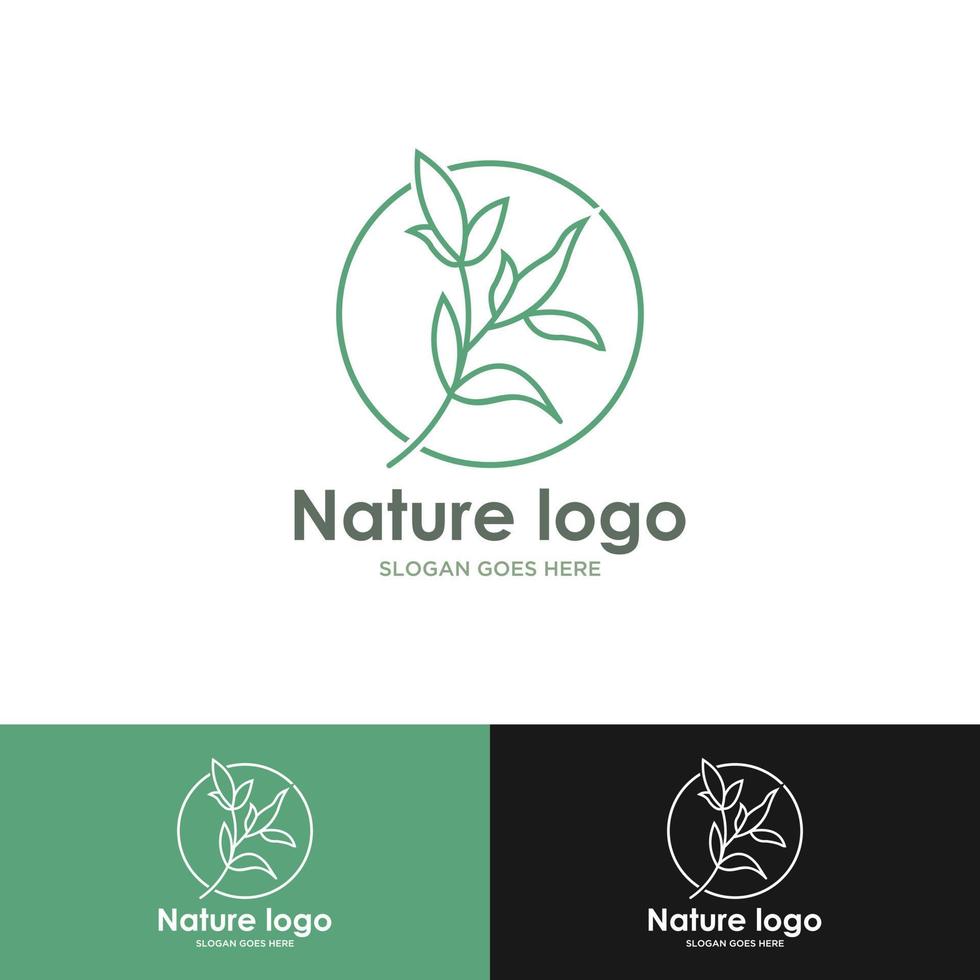 logo della pianta tropicale. emblema del fiore del cerchio in stile lineare n cerchio. distintivo astratto vettoriale per la progettazione di prodotti naturali, fiorista, cosmetici, concetto di ecologia, benessere, spa, centro yoga.