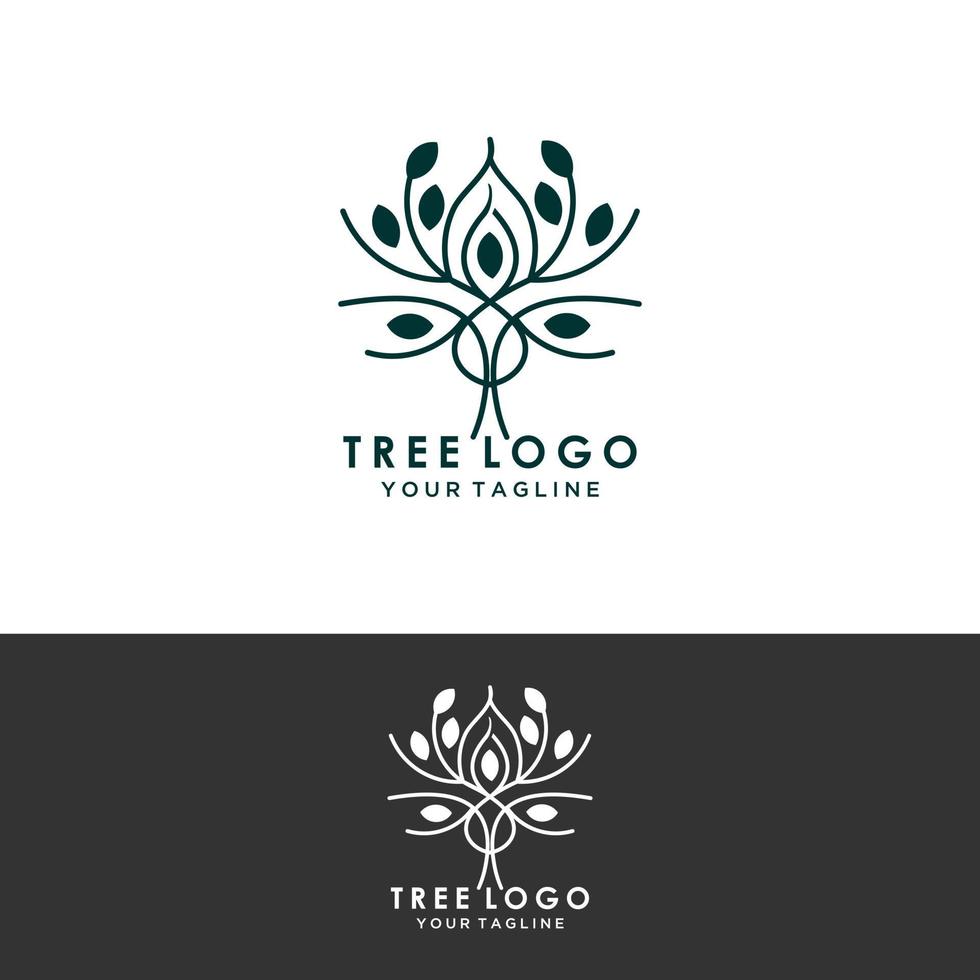 radice dell'illustrazione del logo dell'albero. vettore silhouette di un albero, astratto vibrante logo design albero, vettore radice - albero della vita logo design ispirazione isolato su sfondo bianco.