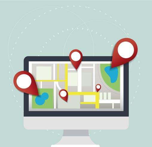 icona di posizione pin e mappa sul vettore di computer, il concetto di viaggio
