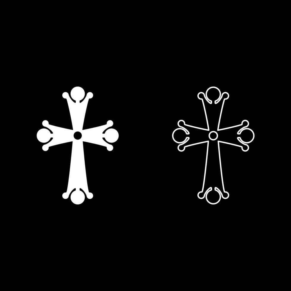 croce a quattro punte monogramma a forma di goccia croce religiosa set di icone colore bianco illustrazione vettoriale immagine in stile piatto