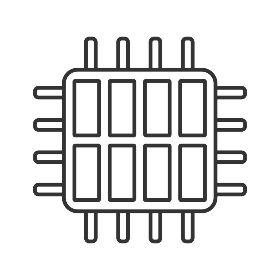 icona lineare del processore octa core. microprocessore a otto core. illustrazione al tratto sottile. microchip, chipset. processore. processore multicore. circuito integrato. disegno di contorno isolato vettoriale. tratto modificabile vettore