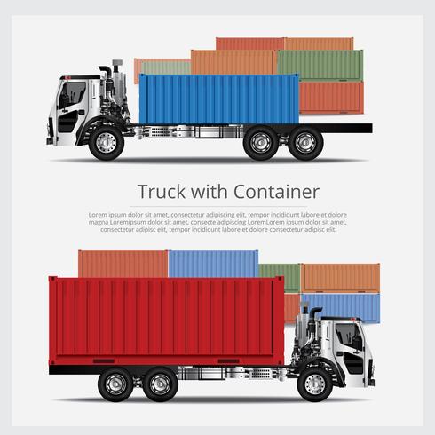 Trasporto dei camion del carico con l&#39;illustrazione di vettore isolata contenitore