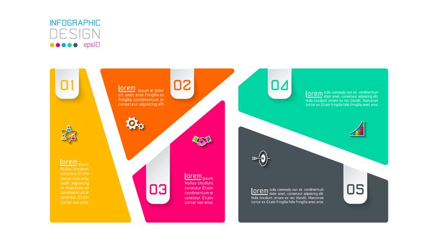 Bar etichette infografica con 5 passaggi. vettore