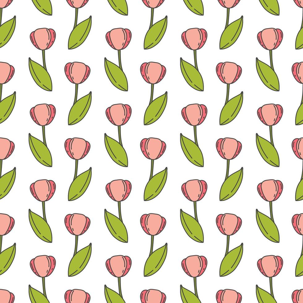 modello senza cuciture di tulipani rosa e rossi. sfondo floreale vettoriale con fiori primaverili. fiori doodle senza cuciture