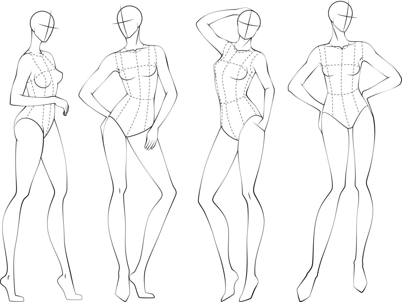 moda figura dieci teste modello di design croquis che indossa corpetto vettore