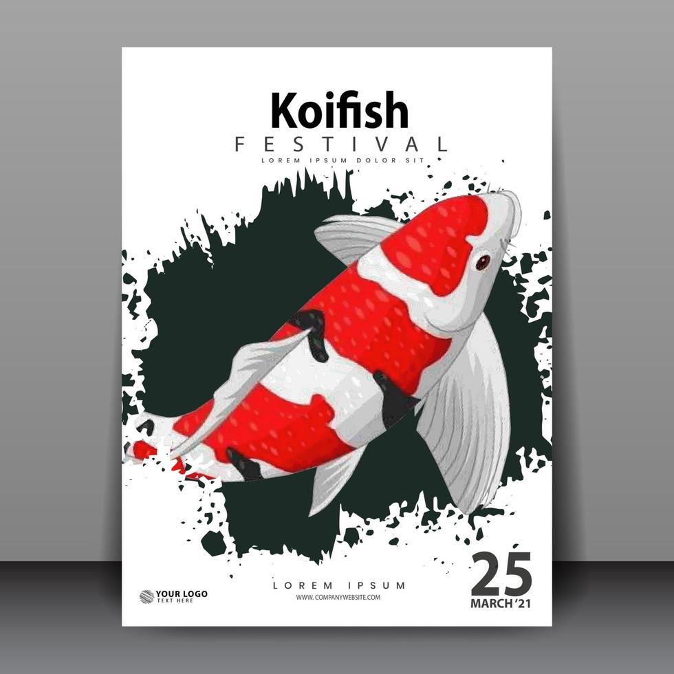 disegno del manifesto. festival del pesce koi, con uno sfondo di pesce colorato. vettore