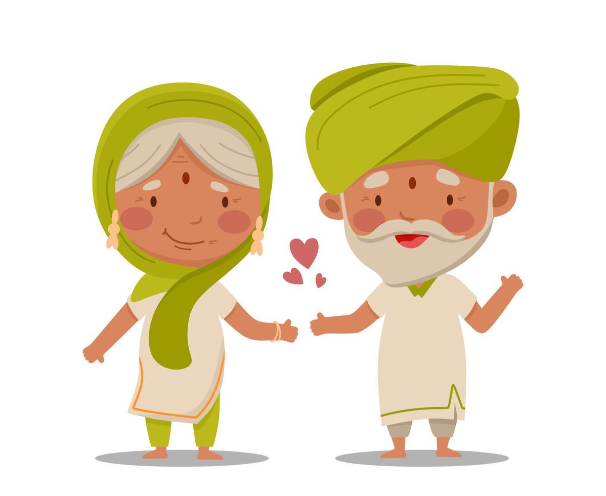 un'anziana coppia indiana. illustrazione vettoriale in uno stile cartone animato piatto