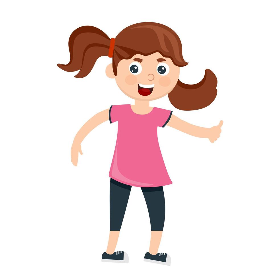 bambina divertente con una maglietta rosa in stile cartone animato. vettore