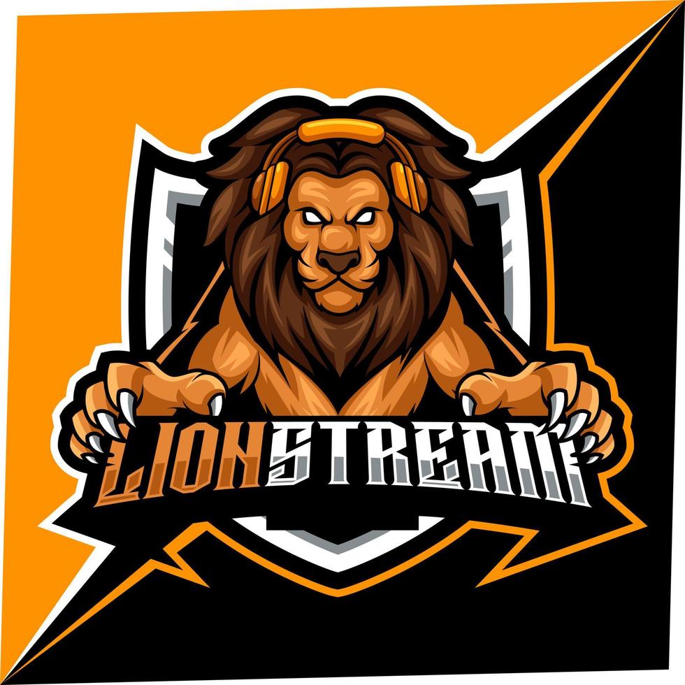 mascotte del flusso di leone per il logo di sport ed eSport vettore